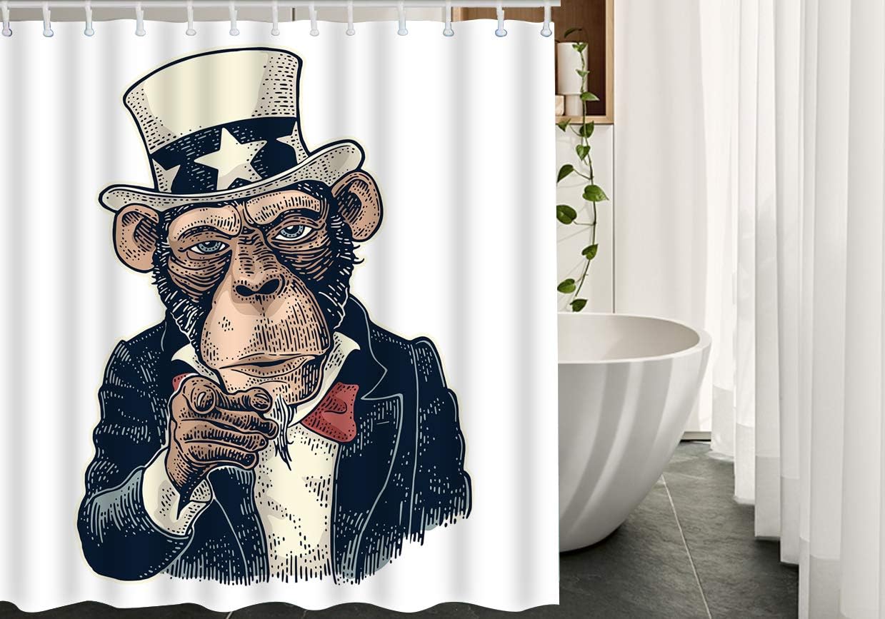 Vintage Monkey Uncle Sam Black Suit Star Hat Bow Tie Bathroom Shower Curtain