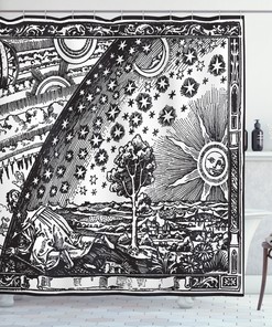 Vintage Moon and Planets Shower Curtain - Space Image Print Design for a Science-Inspired Bathroom