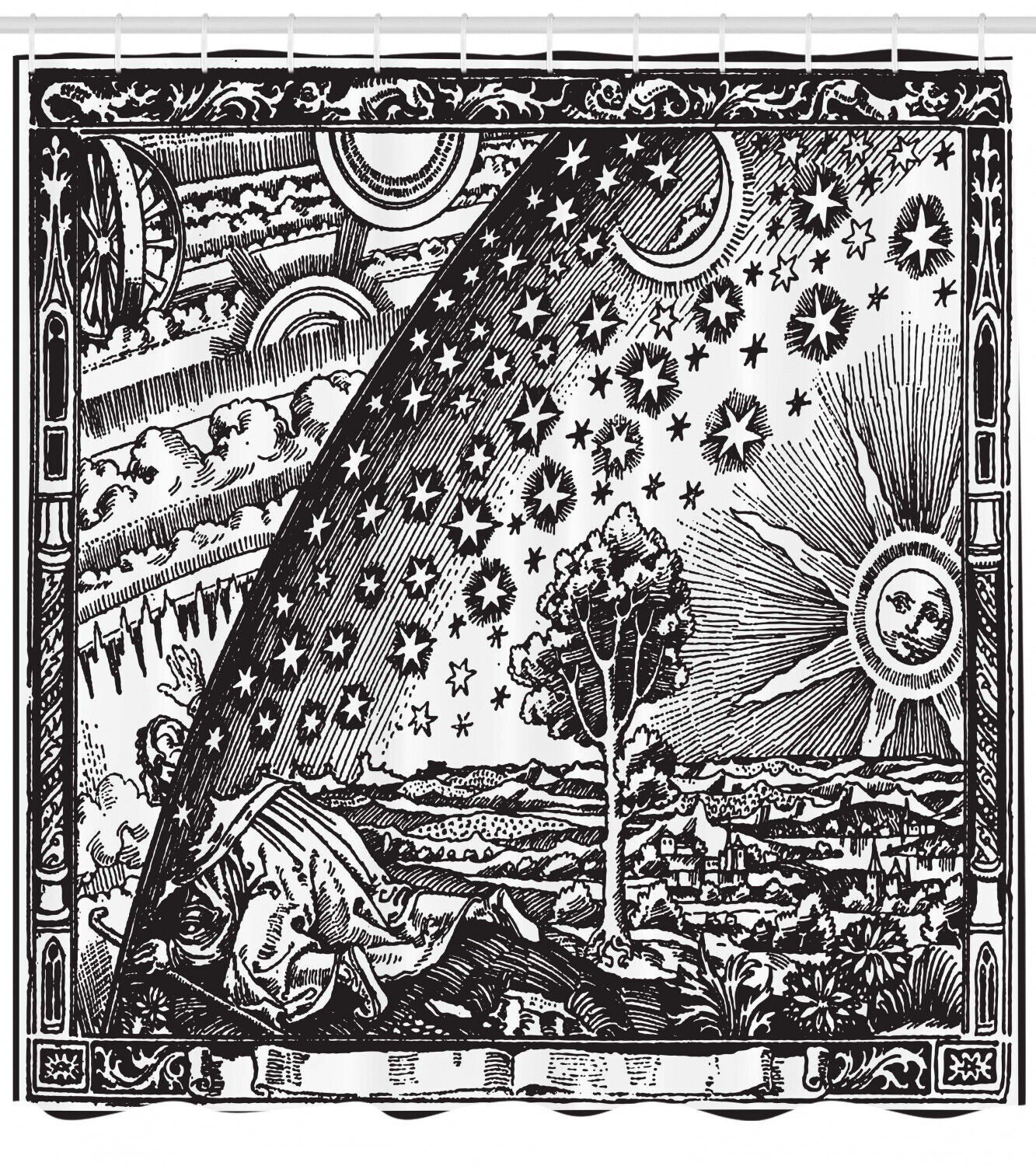 Vintage Moon and Planets Shower Curtain - Space Image Print Design for a Science-Inspired Bathroom