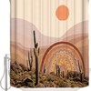 Vintage Mountain Plants Sun Clouds Fowers Desert Shower Curtain - Tropical Waterproof Bath Curtain