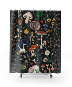 Vintage Mushroom Shower Curtain, Boho Home Decor with Plants, Botanical Bathroom Curtain