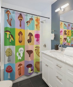 Vintage Mushroom Shower Curtain - Retro Aesthetic Bathroom Decor