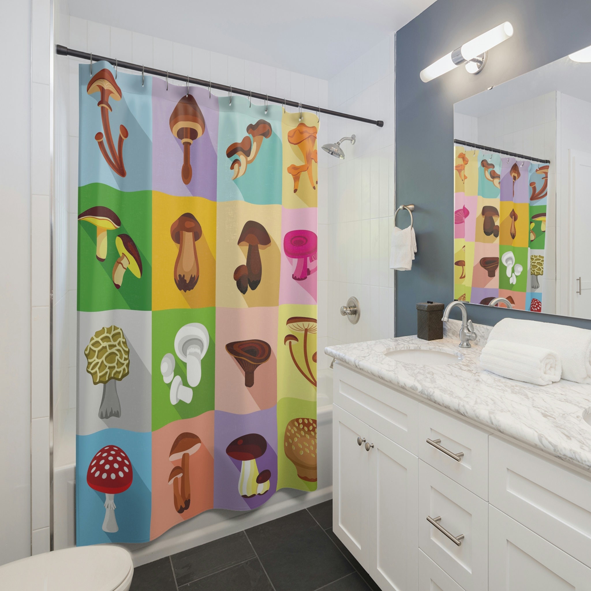 Vintage Mushroom Shower Curtain - Retro Aesthetic Bathroom Decor