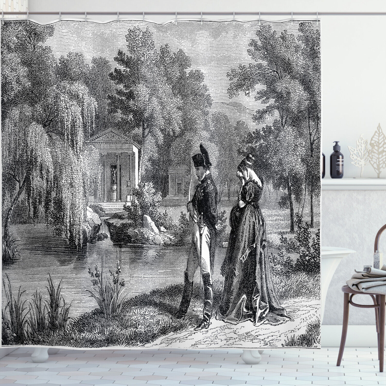 Vintage Napoleon Woman Garden Shower Curtain - Retro Print Design for a Touch of History in Your Bathroom