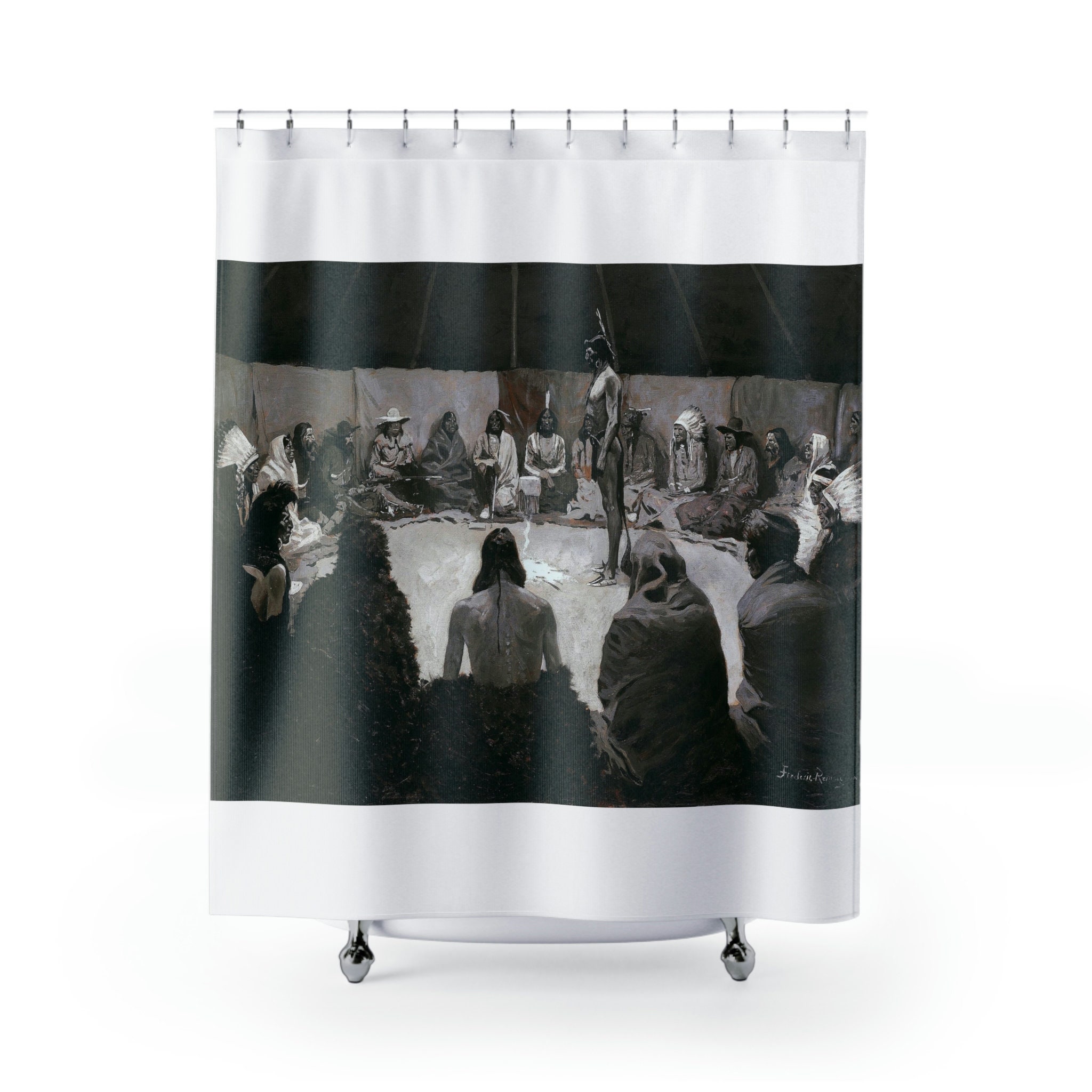 Vintage Native American Indian Remmington Design Shower Curtain