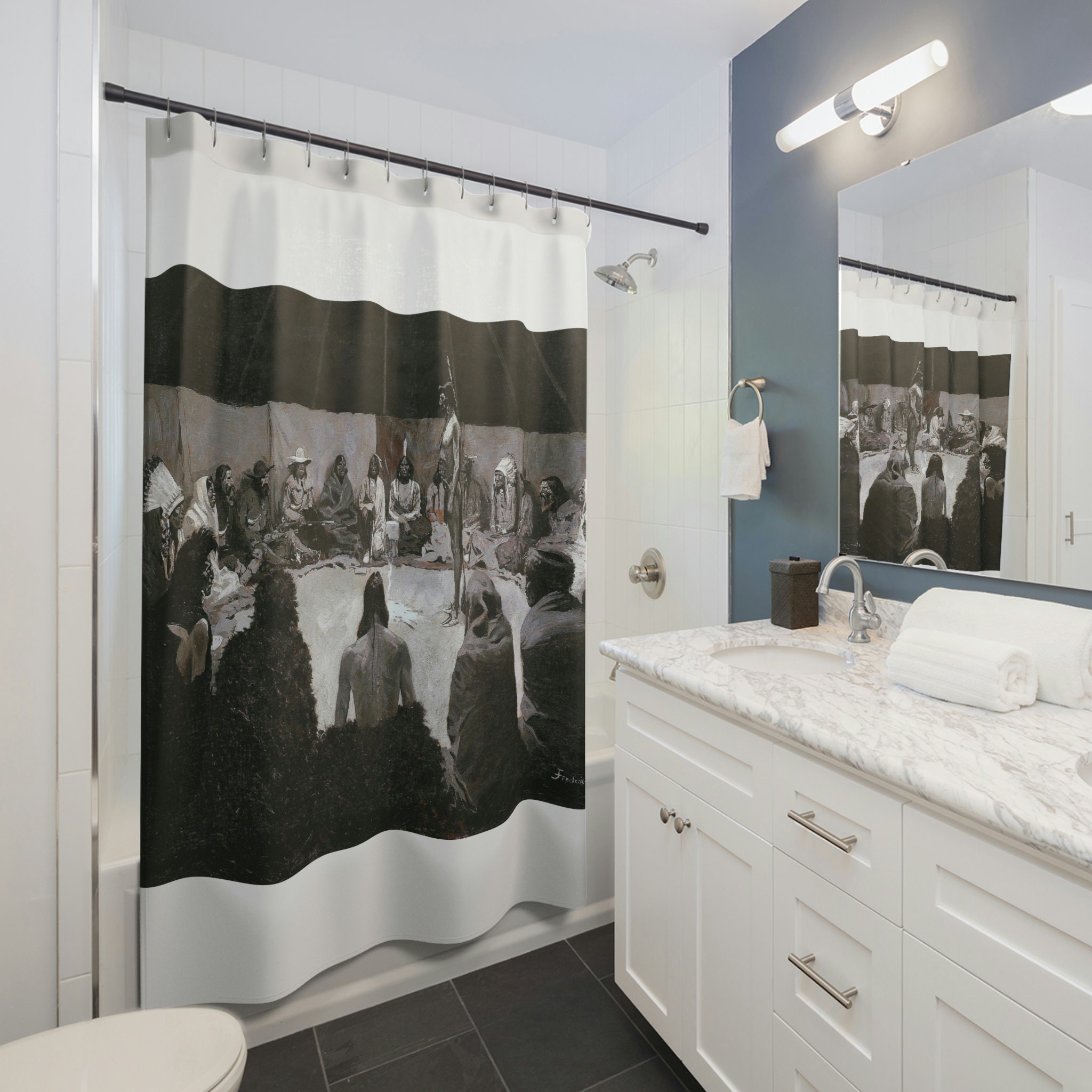 Vintage Native American Indian Remmington Design Shower Curtain