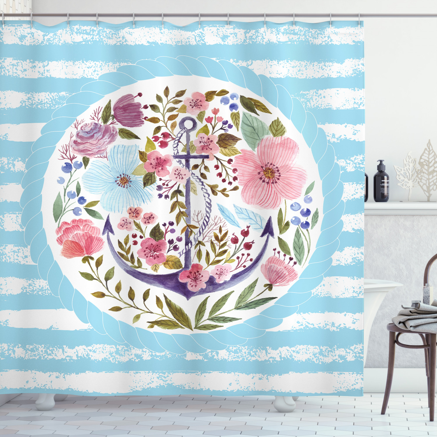 Vintage Nautical Anchor Shower Curtain - Marine Design for a Coastal-Inspired Bathroom