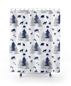 Vintage Nautical Ocean Marine Boat Shower Curtain with Rope Anchor Design - Navy Blue Shower Curtain for Bathroom 