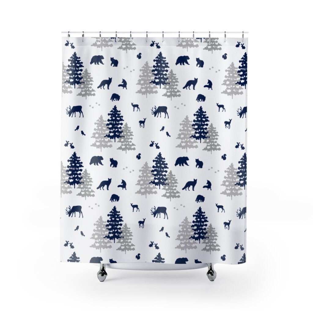 Vintage Nautical Ocean Marine Boat Shower Curtain with Rope Anchor Design - Navy Blue Shower Curtain for Bathroom