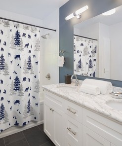 Vintage Nautical Ocean Marine Boat Shower Curtain with Rope Anchor Design - Navy Blue Shower Curtain for Bathroom