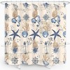 Vintage Nautical Shower Curtain with Ivory Beige Retro Anchor, Sea Horse, Starfish and Seashells, Ocean Beach Bathroom