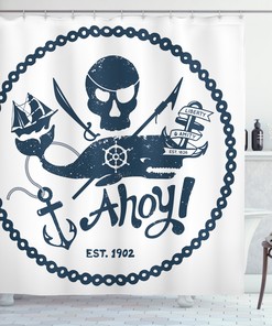 Vintage Nautical Skull Shower Curtain - Pirate Design for a Seafaring Bathroom