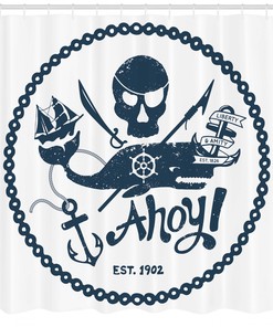 Vintage Nautical Skull Shower Curtain - Pirate Design for a Seafaring Bathroom