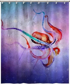 Vintage Octopus Art Print Fabric Shower Curtain for Kids Bathroom