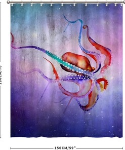 Vintage Octopus Art Print Fabric Shower Curtain for Kids Bathroom