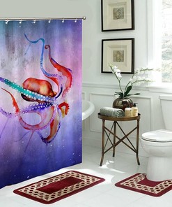 Vintage Octopus Art Print Fabric Shower Curtain for Kids Bathroom