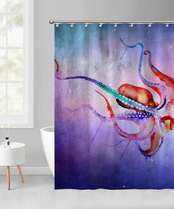 Vintage Octopus Art Print Fabric Shower Curtain for Kids Bathroom