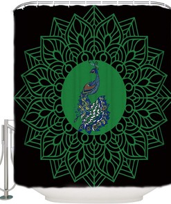 Vintage Oriental Peacock Floral Pattern Waterproof Fabric Shower Curtain