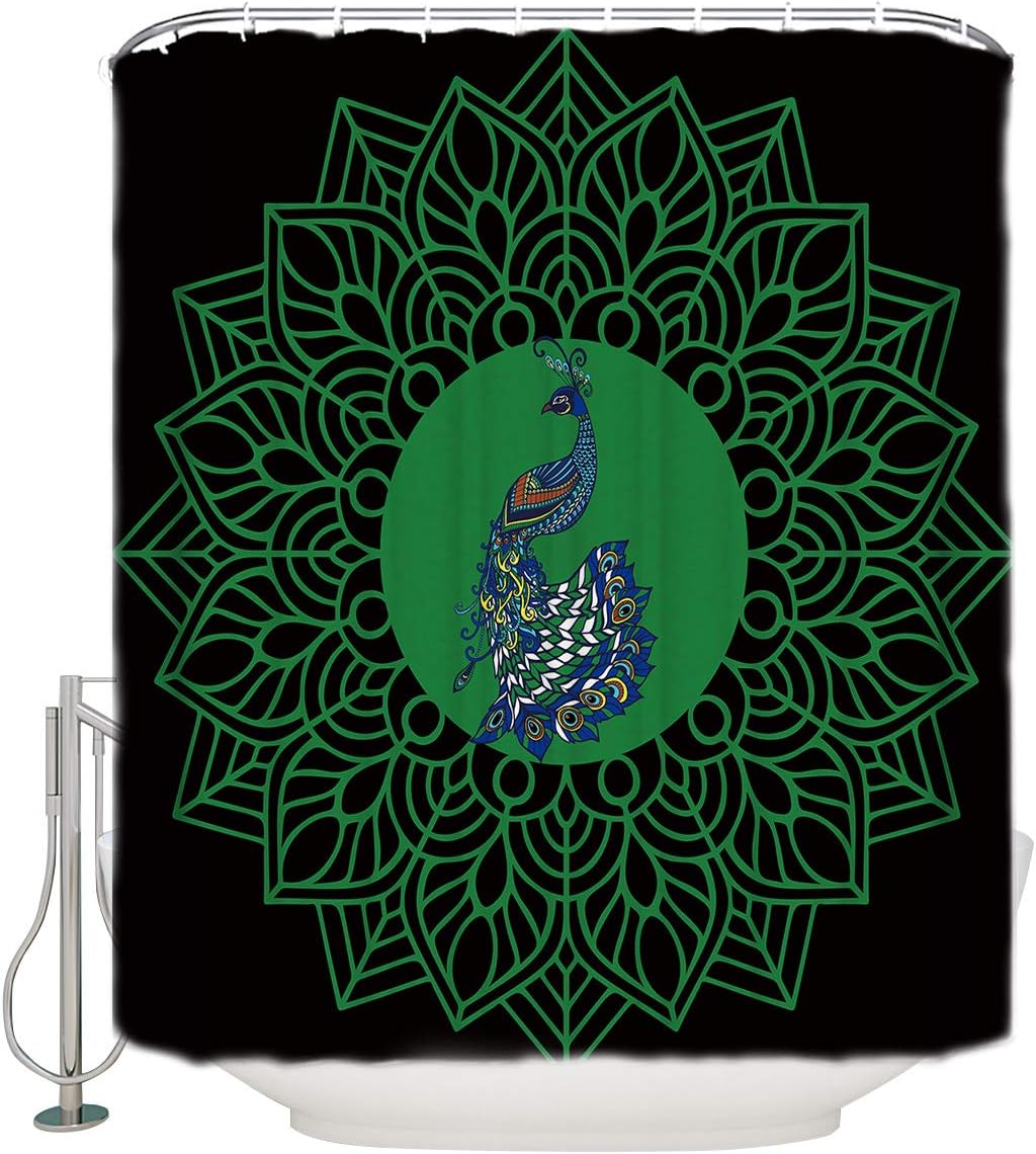 Vintage Oriental Peacock Floral Pattern Waterproof Fabric Shower Curtain