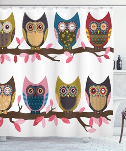 Vintage Owls Group Of Owls Facial Winking Smiling Shower Curtain