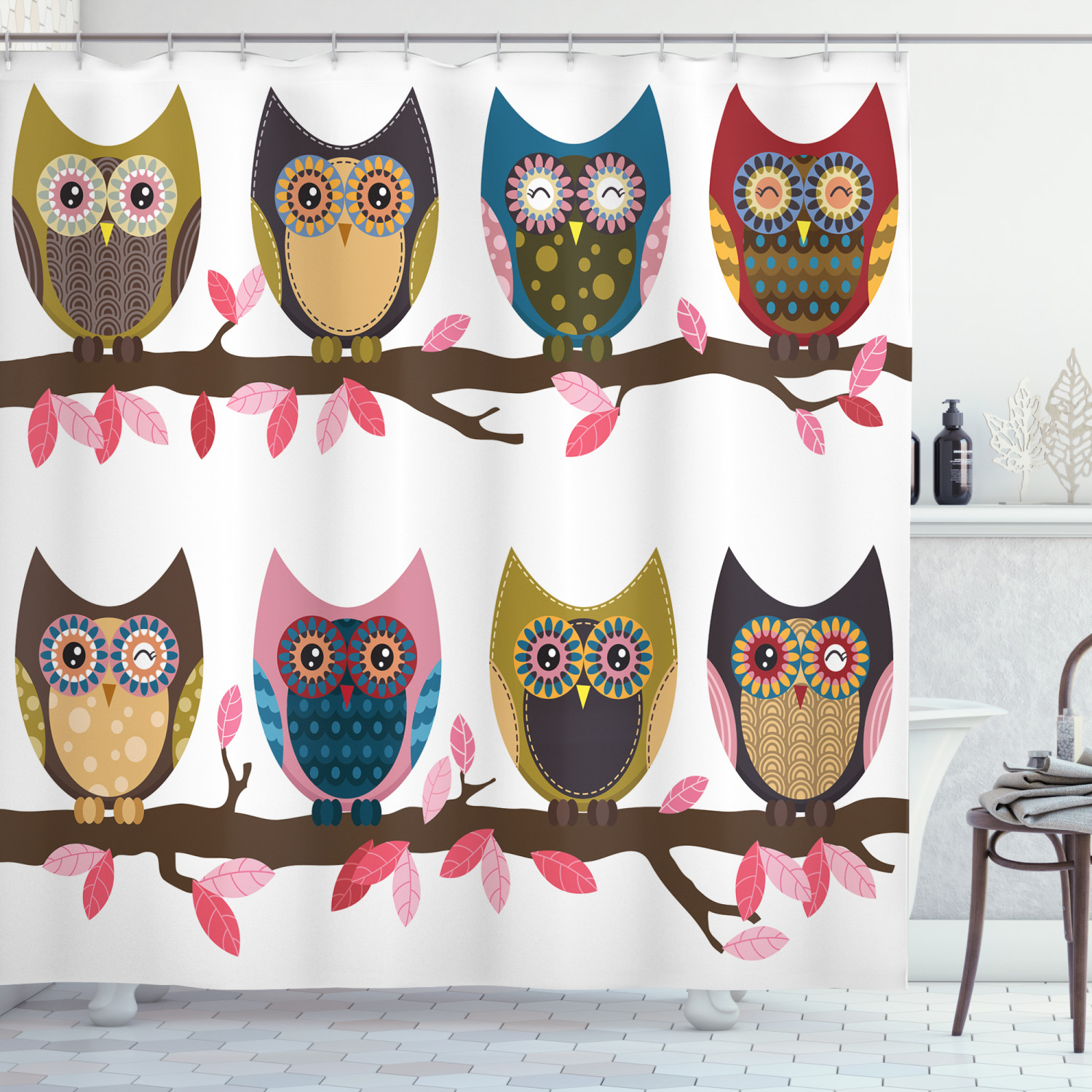 Vintage Owls Group Of Owls Facial Winking Smiling Shower Curtain