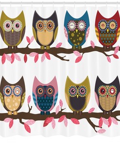 Vintage Owls Group Of Owls Facial Winking Smiling Shower Curtain