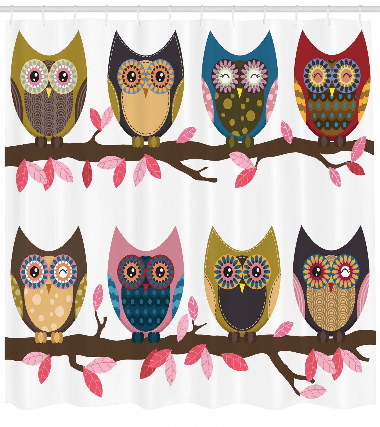 Vintage Owls Group Of Owls Facial Winking Smiling Shower Curtain