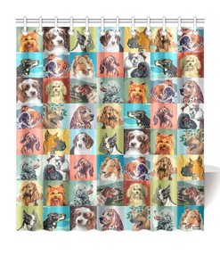 Vintage Paint By Number Dogs Shower Curtain - Novelty Bathroom Decor
