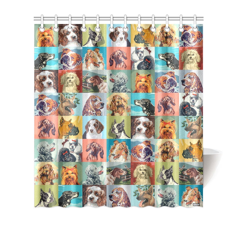 Vintage Paint By Number Dogs Shower Curtain - Novelty Bathroom Decor