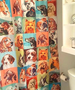 Vintage Paint By Number Dogs Shower Curtain - Novelty Bathroom Decor