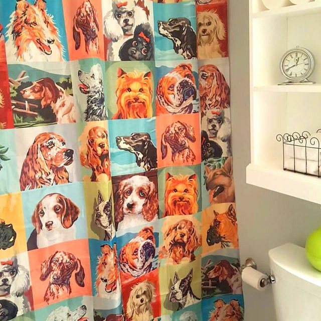 Vintage Paint By Number Dogs Shower Curtain - Novelty Bathroom Decor