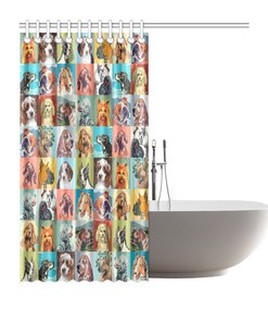 Vintage Paint By Number Dogs Shower Curtain - Novelty Bathroom Decor