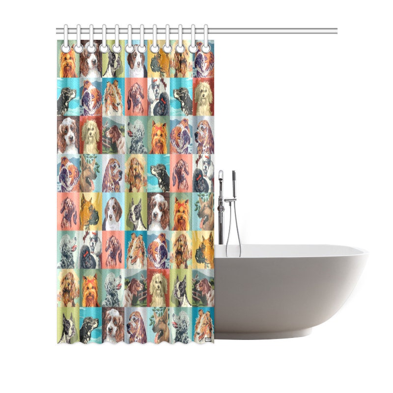 Vintage Paint By Number Dogs Shower Curtain - Novelty Bathroom Decor