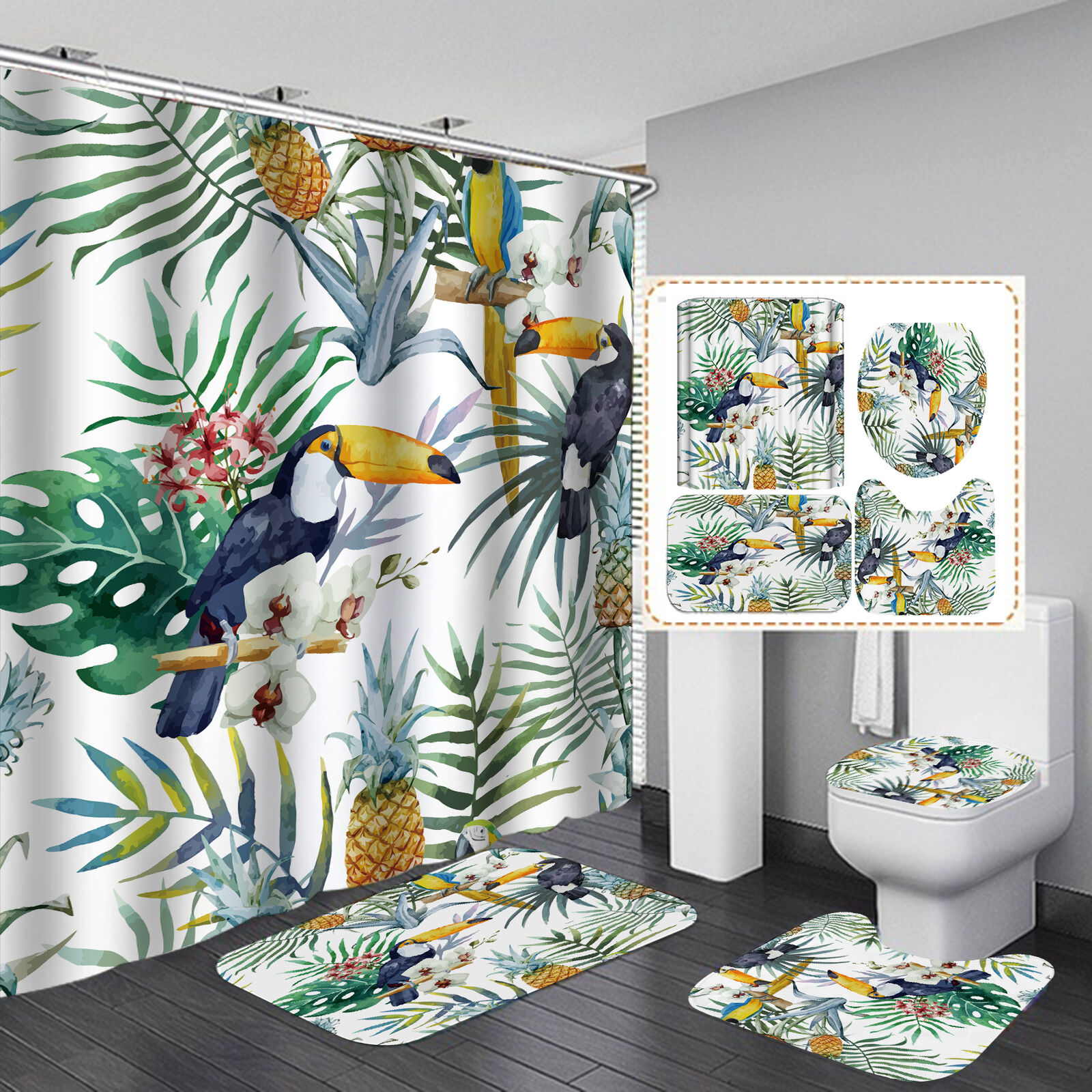 Vintage Palm Leaf Pineapple Shower Curtain - Retro Tropic Vibes