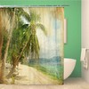 Vintage Palm Tree Aloha Shower Curtain - Blue Hawaii Tropical Beach Style Design
