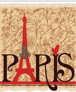 Vintage Paris Postcards Print Shower Curtain, French Eiffel Tower Bathroom Decor