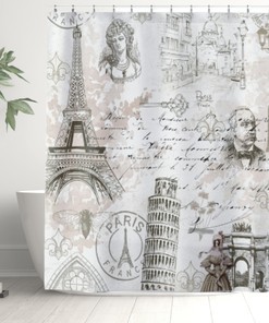 Vintage Paris Shower Curtain With French Ephemera Design - Perfect French Farmhouse Housewarming Gift