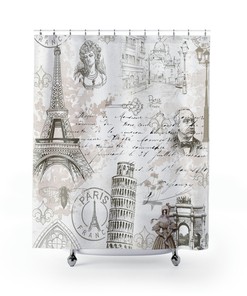 Vintage Paris Shower Curtain With French Ephemera Design - Perfect French Farmhouse Housewarming Gift