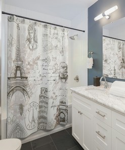 Vintage Paris Shower Curtain With French Ephemera Design - Perfect French Farmhouse Housewarming Gift