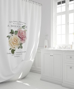 Vintage Parisian Rose Artwork French Botanical Shower Curtain With A Boho Bathroom Vibe
