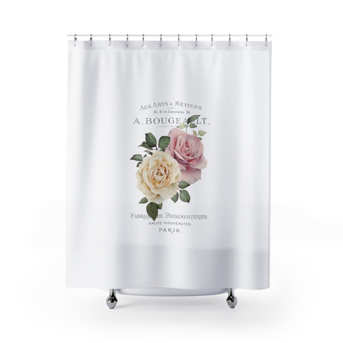 Vintage Parisian Rose Artwork French Botanical Shower Curtain With A Boho Bathroom Vibe