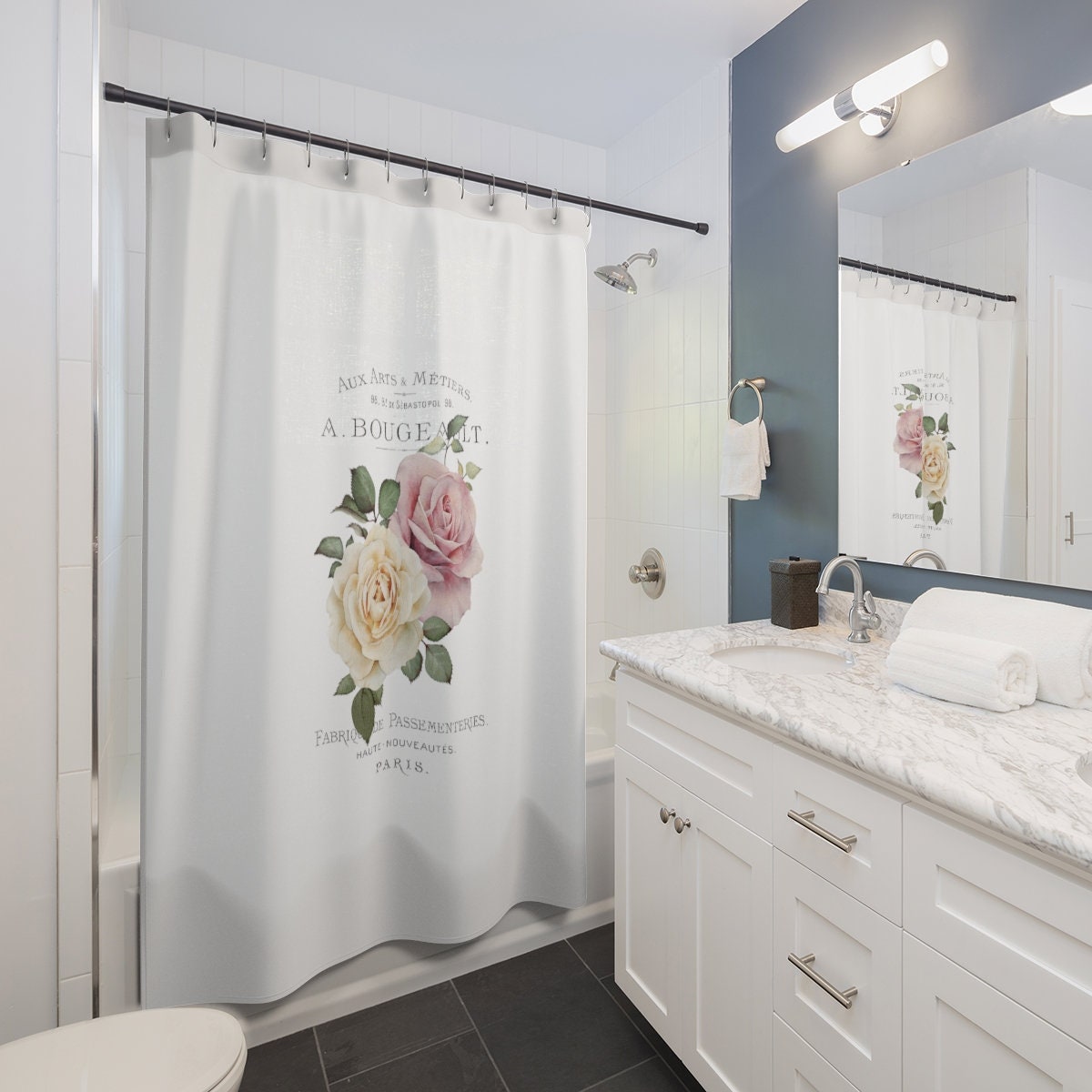 Vintage Parisian Rose Artwork French Botanical Shower Curtain With A Boho Bathroom Vibe