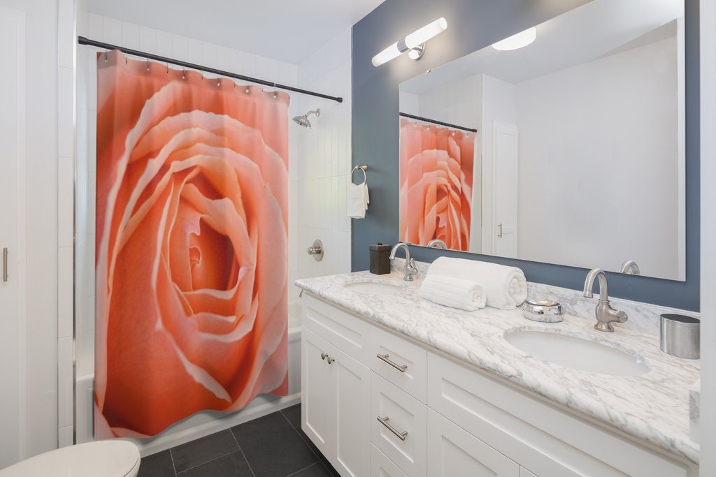 Vintage Peach Floral Print Shower Curtain to Bring a Rustic Look