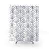 Vintage Peacock Fan Pattern Shower Curtain, Chic Geometric Print In White & Silver, Modern Bathroom Accessory