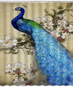 Vintage Peacock Feather Branch Shower Curtain - Elegant Bathroom Decor