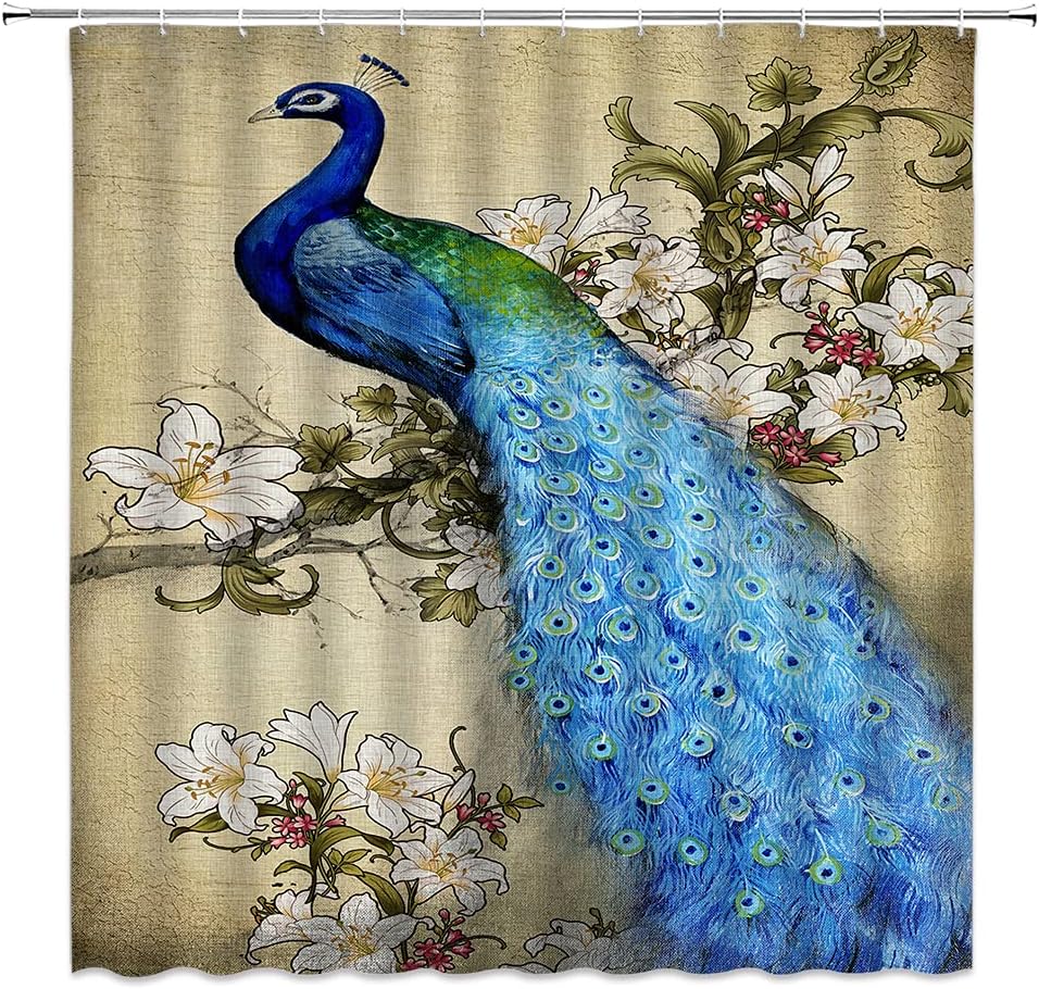 Vintage Peacock Feather Branch Shower Curtain - Elegant Bathroom Decor