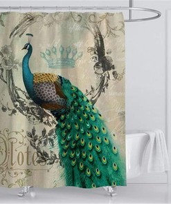 Vintage Peacock Feathers Flower Vine Shower Curtain For Tranquil Bathroom
