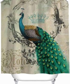 Vintage Peacock Feathers Flower Vine Shower Curtain For Tranquil Bathroom