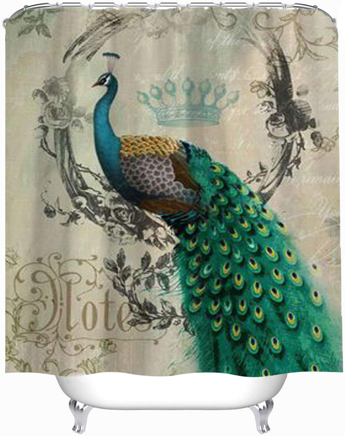 Vintage Peacock Feathers Flower Vine Shower Curtain For Tranquil Bathroom