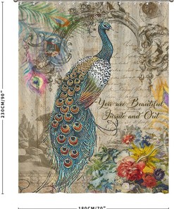 Vintage Peacock Floral Motto Shower Curtain for Beautiful Bathroom
